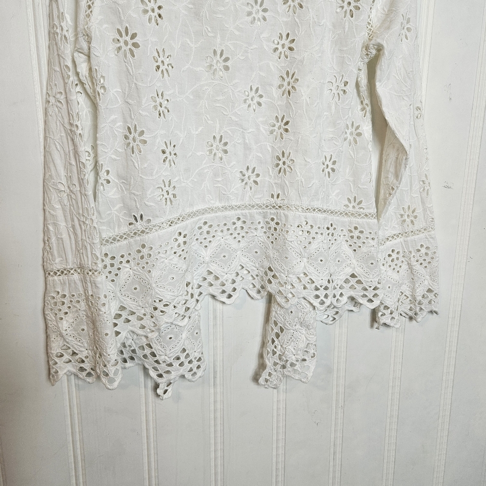 Lauren Ralph Lauren White Lace Eyelet Embroidered Open-Front Duster PS P - Picture 9 of 13